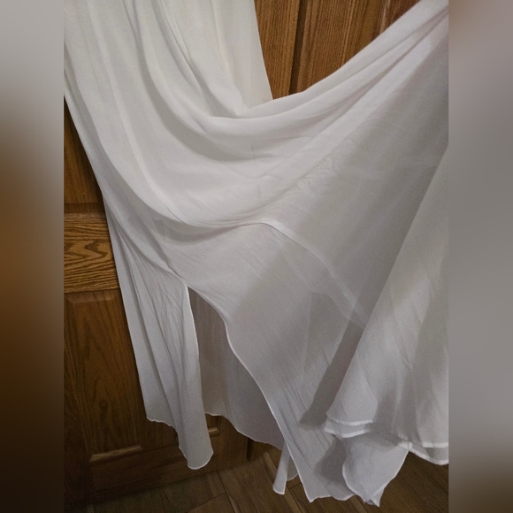 Bijou Bijou White Scoop Neck Illusion Cut Out Maxi Slit Sheer Dress - Picture 3 of 12